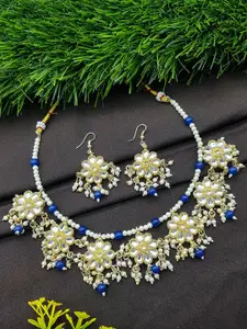 GRIIHAM Gold-Plated Kundan-Studded & Beaded Necklace & Earrings