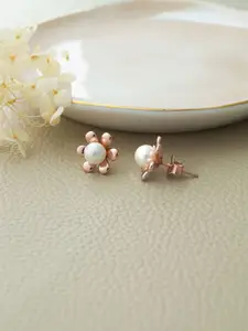 MANNASH 92.5 Sterling Silver 18KT Rose Gold-Plated Floral Studs Earrings