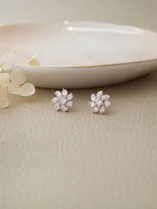 MANNASH 92.5 Sterling Silver 18KT Rose Gold-Plated Floral Studs Earrings