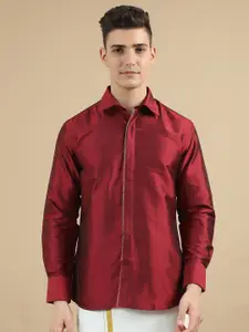 TATTVA Classic Spread Collar Long Sleeves Pure Silk Casual Shirt