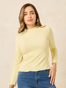 Styli High Neck Long Sleeves Cotton Net Top