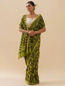 De Loom Ethnic Motifs Printed Zari Pure Cotton Chanderi Saree