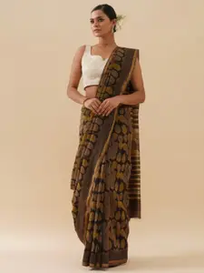 De Loom Ethnic Motifs Printed Zari Pure Cotton Chanderi Saree