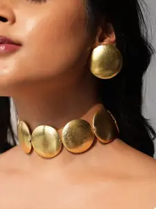 Binnis Wardrobe Gold Plated Anti Tarnish Circle Shape Choker & Earrings