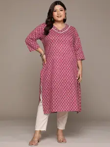 Readiprint Plus Size Floral Printed Thread Work Pure Cotton Kurta