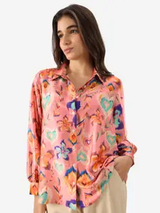 The Souled Store Satin Shirt: Floral Ink Printed Casual Shirt