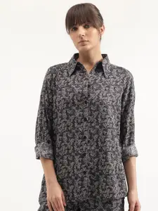 United Colors of Benetton Floral Printed Spread Collar Pure Modal Casual Shirt