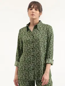 United Colors of Benetton Floral Printed Spread Collar Pure Modal Casual Shirt