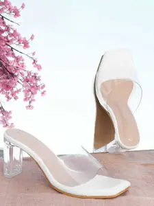 DressBerry White Open Toe Block Heels