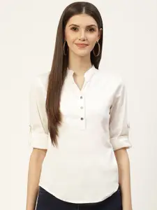 BRINNS Mandarin Collar Three-Quarter Sleeves Cotton Casual Shirt