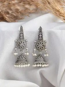 DASTOOR Silver Plated Oxidised Jhumka
