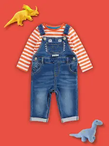 mothercare Infants Boys Striped Cotton Dungarees with T-Shirt