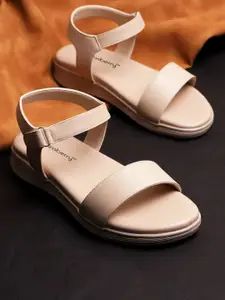 DressBerry Cream Coloured Backstrap Open Toe Flats