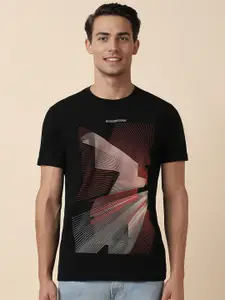 Allen Solly Graphic Printed Raw Edge Round Neck Cotton Slim Fit T-shirt