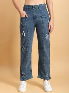 LIVE OK Women Boyfriend Fit High-Rise Mildly Distressed Stretchable Jeans