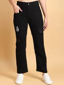 LIVE OK Women Boyfriend Fit High-Rise Mildly Distressed Stretchable Jeans