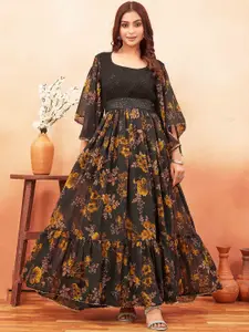 ODD BY chansi TRENDZ Floral Printed Georgette Flared Ethnic Dress