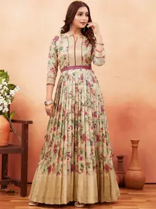 ODD BY chansi TRENDZ Floral Printed Silk Flared Ethnic Dress