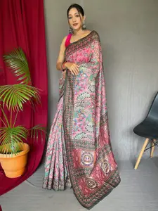 Anouk Floral Printed Cotton Linen Baluchari Saree