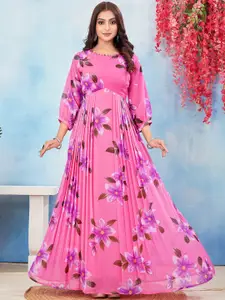 ODD BY chansi TRENDZ Floral Printed Georgette Flared Ethnic Dress
