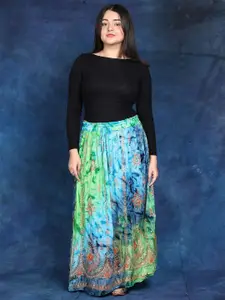 Exotic India Printed Sequined A-Line Long Skirt