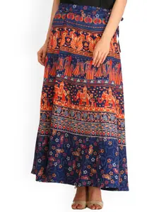 Exotic India Ethnic Motifs Printed Pure Cotton Wrap Midi Skirt