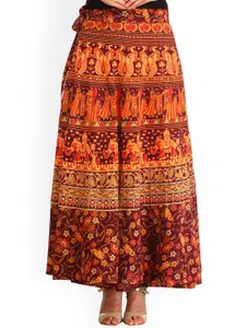 Exotic India Printed Pure Cotton Wrap-Around Maxi Skirt