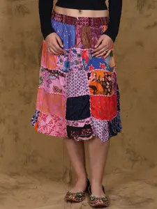 Exotic India Printed With Patch Work Gujarat Midi-Skirt