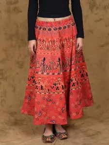 Exotic India Printed Pure Cotton A-Line Maxi Skirt
