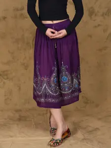 Exotic India Printed Flared Midi Skirts