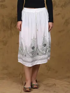 Exotic India Flowers Printed Embellished With Sequins Midi Skirt