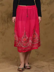 Exotic India Embellished A-Line Midi Skirt