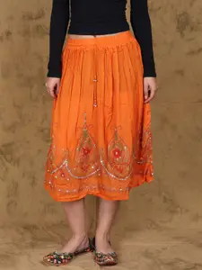 Exotic India Printed Flared Midi Skirts