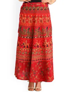 Exotic India Printed Pure Cotton Wrap-Around Maxi Skirt