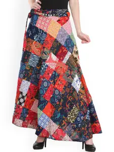 Exotic India Ethnic Motifs Printed Pure Cotton Wrap Maxi Skirt