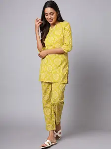 KALINI Bandhani Printed Cotton Tunic With Trousers