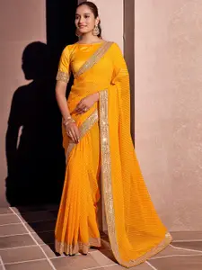 Satrani Printed Sequinned Pure Georgette Leheriya Saree