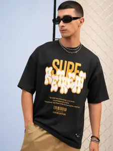 HIGHLANDER Typography Puff Printed Drop-Shoulder Sleeves Oversized T-shirt