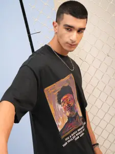 HIGHLANDER Typography Printed Drop-Shoulder Sleeves Oversized Fit Half Sleeve T-shirt