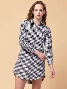 BAESD Checked Cuffed Sleeves Cotton Shirt Dress