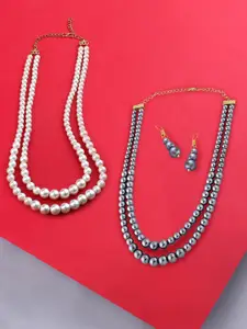 AMI Set Of 2 Gold Plated Beads Beaded Necklace & Earrings Jewellery Set