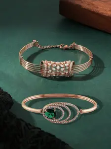 AMI Set of 2 Rose Gold-Plated Cubic Zirconia-Studded Brass Kada Bracelet