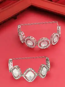 AMI Set of 2 Silver Plated Artificial Stones Wraparound Bracelet