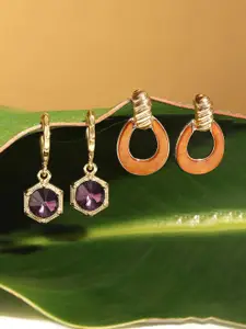 AMI Set of 2 Gold-Plated Contemporary Drop Earrings