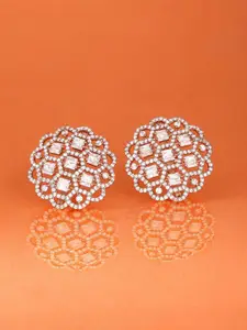 AMI Rose Gold-Plated Floral Cubic Zirconia Studs Earrings
