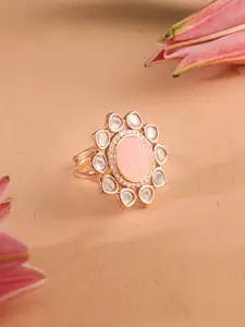 AMI Rose Gold Plated CZ Studded Floral Shape Ring
