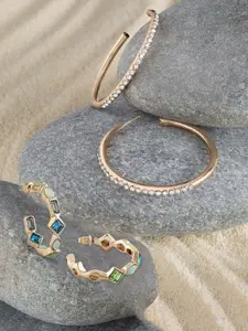 AMI Set Of 2 Stone Studded Hoop Earrings