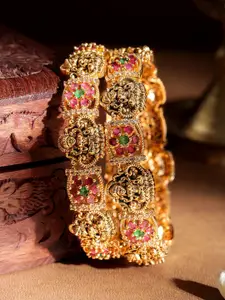 Rubans Set Of 2 22KT Gold-Plated Stone-Studded Goddess Lakshmi Motif Bangles