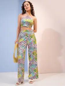 Tokyo Talkies Pink Animal Skin Printed Halter Neck Top And Trouser