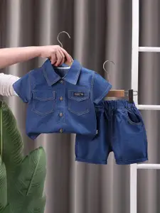 TrendyKid Boys Short Sleeves Shirt Collar Pure Cotton Shirt with Shorts